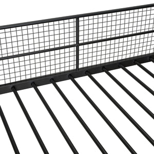 English Elm Twin Over Full Metal Bunk Bed with Trundle, Step Ladder Storage, Wardrobe & Wire Shelving, Durable Frame Black SF000172AAB