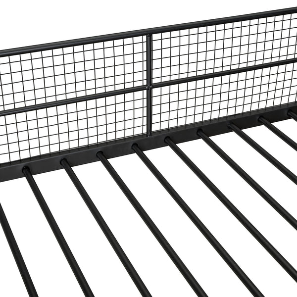 English Elm Twin Over Full Metal Bunk Bed with Trundle, Step Ladder Storage, Wardrobe & Wire Shelving, Durable Frame Black SF000172AAB