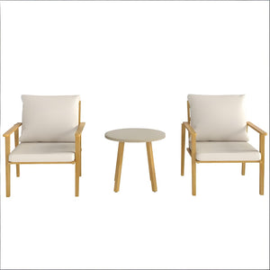 English Elm Nordic Scandinavian Bistro Set Wood Grain Steel Outdoor Patio 3 Piece with Cushions T3971P446032