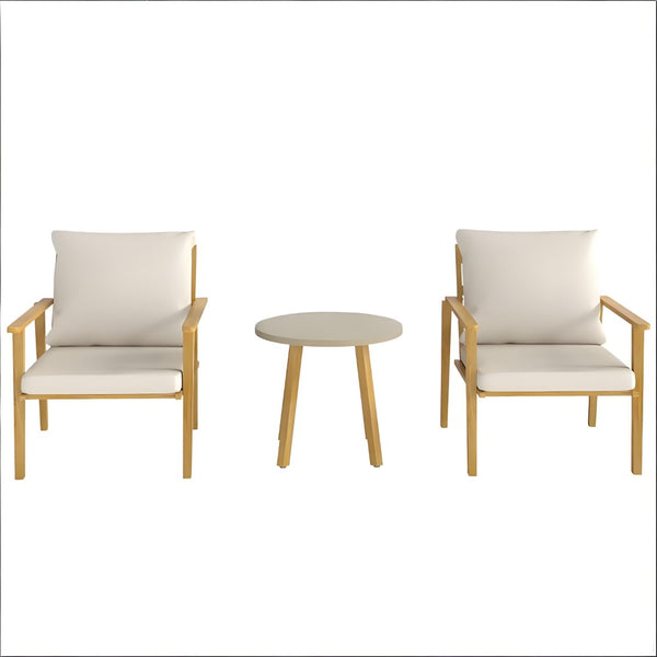 English Elm Nordic Scandinavian Bistro Set Wood Grain Steel Outdoor Patio 3 Piece with Cushions T3971P446032