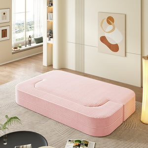 English Elm 78.7" Plush Corduroy Convertible Sleeper Sofa with Tufted Back and Foldable Floor Bed Baby Pink W3219P410144