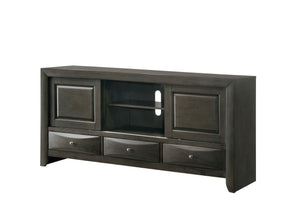 English Elm 1pc Gray Finish TV Stand with 3 Drawers and Open Shelves, 87" Wide Media Console for Living Room Decor B2741P294720