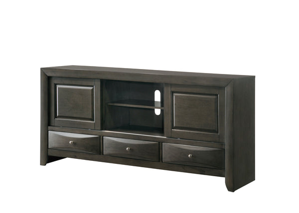 English Elm 1pc Gray Finish TV Stand with 3 Drawers and Open Shelves, 87" Wide Media Console for Living Room Decor B2741P294720