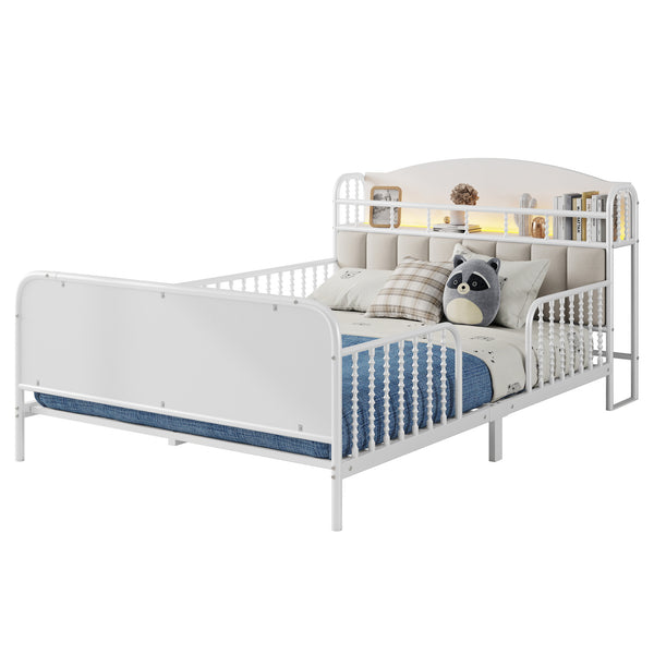 English Elm Full Solid Wood Kids Platform Bed with Guardrail, Low-Profile Durable Pine & MDF, 350LB Capacity White 58.27 L x 16.93 W x 9.65 H W2593P337441