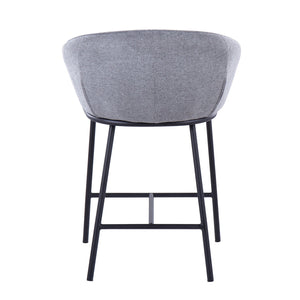 English Elm Ashland Contemporary Counter Stool with Padded Fabric Seat and Black Metal Frame — Set of 2, Sleek Design Grey B202S00175