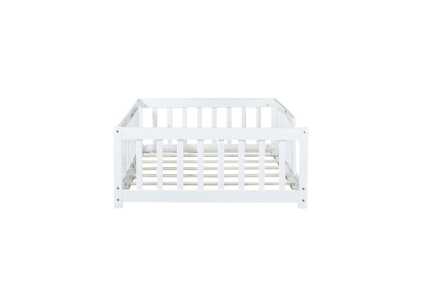 English Elm Twin Low Profile Rubberwood Floor Bed with Full Safety Fence for Toddler Rooms White W504P429335
