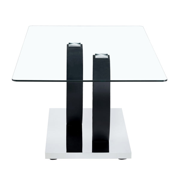 English Elm Modern Glass Top Coffee Table with Sculptural Mdf Base for Contemporary Living Rooms W3875P404317