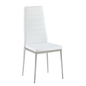 English Elm Modern Dining Chair Set for 4 — White PU Leather Seats, Silver Chrome Legs, Comfortable 280lb Capacity W241P294834