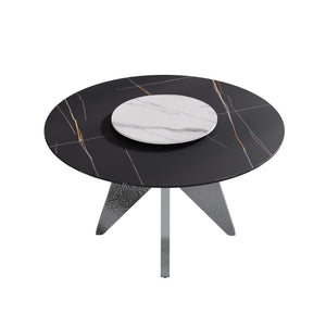English Elm 53" Round Marble Dining Table - Elegant Sintered Stone Top With Stainless Steel Base For 6 People W1535S00388