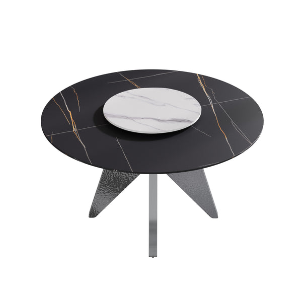 English Elm 53" Round Marble Dining Table - Elegant Sintered Stone Top With Stainless Steel Base For 6 People W1535S00388
