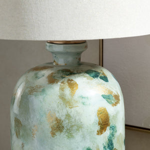 Crestview Collection 29"H Hand-painted Glass Table Lamp With Oatmeal Shade, Vibrant Green Accents & Elegant Design   Cvazbs121
