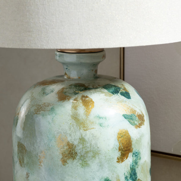 Crestview Collection 29"H Hand-painted Glass Table Lamp With Oatmeal Shade, Vibrant Green Accents & Elegant Design   Cvazbs121