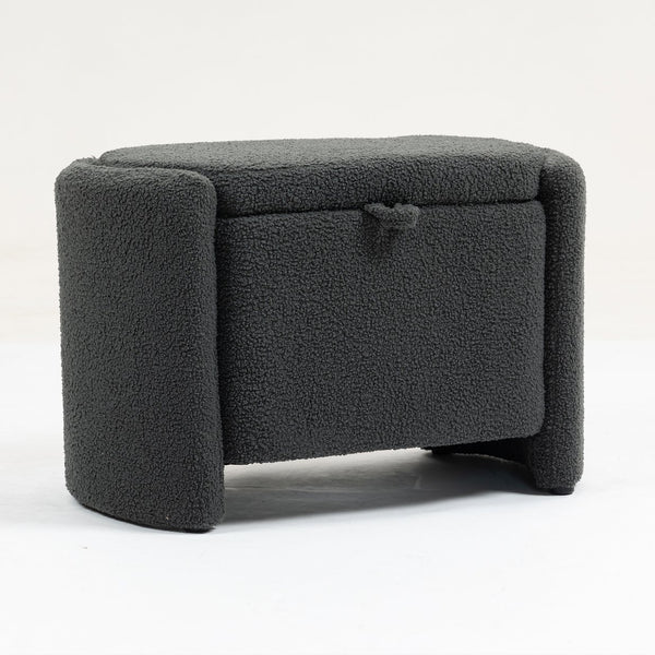 English Elm Mid Mid Century Modern Velvet Accent Chair with Wood Frame, Storage Ottoman, Cozy Reading Seat Grey W547P299474