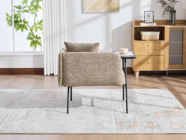 English Elm Leisure Linen Accent Chair with Built-in Side Table Pockets and Lumbar Pillow Modern Khaki W395P453308