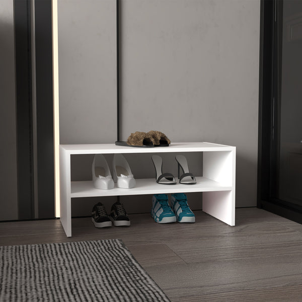 English Elm Modular compact shoe rack with 2 adjustable shelves, modern engineered wood design, durable storage White 28.74 L x 15.35 W x 3.15 H B097P395873