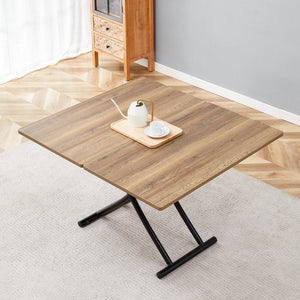 English Elm Modern Adjustable Lift Table Walnut Grain Mdf Top Slim Metal Legs Home Office Use Black,Natural Wood W1151P302104