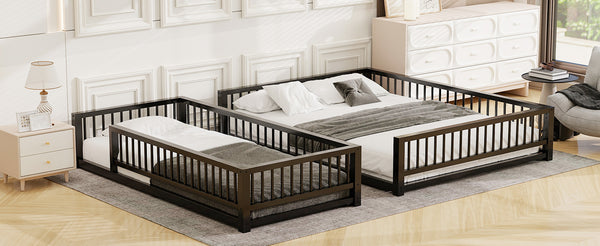 English Elm Twin XL over Queen Metal Bunk Bed with Ladder and Guardrails, Space-Saving Sturdy Frame for Kids and Guests Black N709P277756B