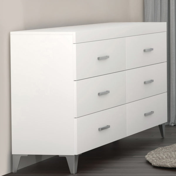 English Elm Contemporary Rustic Tone 1pc Dresser with Felt-Lined Top Drawers, Ball-Bearing Glides, Black Pulls, Bedroom Chic White 62 L x 20 W x 33 H B2741P405692