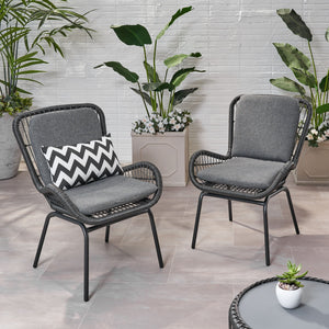 English Elm Christopher Knight Home® - Mccaskill Patio Chair Set of 2 with Water-Resistant Cushions, Durable Rattan Weave & Iron Frame Stability Grey 64877.00GRY