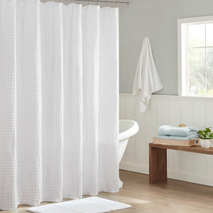 Madison Park Arlo Modern/Contemporary Super Waffle Textured Solid Shower Curtain MP70-6824A White