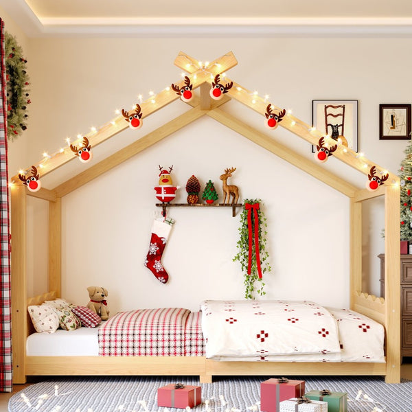 English Elm Twin House Frame Floor Bed Solid Pine Kids Room Montessori Low Profile Play Nook W1580P387836