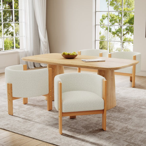 English Elm Upholstered Boucle Dining Armchair Set Rubberwood Frame Modern Minimalist Style N779P341538W-2