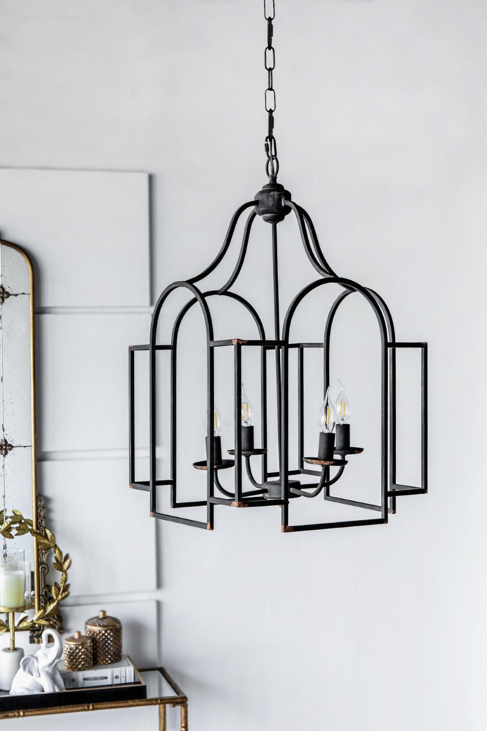 English Elm 17.3x17.3x28.7" Malin 4-light Iron Chandelier Satin Black Finish for Foyer or Dining W2078P411231