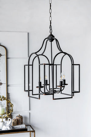 English Elm 17.3x17.3x28.7" Malin 4-light Iron Chandelier Satin Black Finish for Foyer or Dining W2078P411231