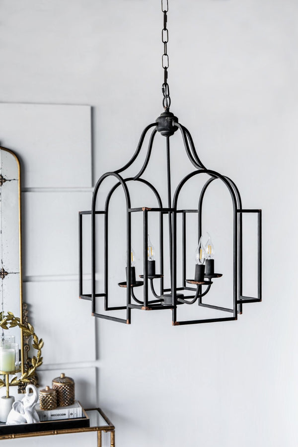 English Elm 17.3x17.3x28.7" Malin 4-light Iron Chandelier Satin Black Finish for Foyer or Dining W2078P411231