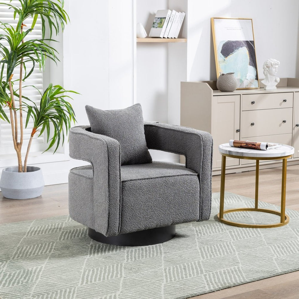 English Elm 29.13"w Boucle Swivel Accent Chair Open Back 360 Rotation Modern Lounge Seating Gray W3188P417878