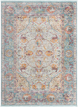 Unique Loom Baracoa Rumba Machine Made Border Rug Light Blue, Cream/Gold/Orange/Purple/Red 9' 0" x 12' 2"