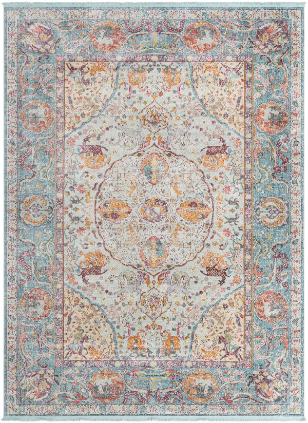 Unique Loom Baracoa Rumba Machine Made Border Rug Light Blue, Cream/Gold/Orange/Purple/Red 9' 0" x 12' 2"