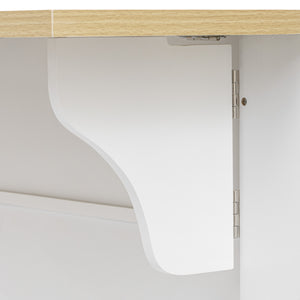 English Elm K&K Rustic Kitchen Island Cart with 6 Drawers, Pull-Out Trash Cabinet, Drop Leaf & Built-In Charging Station White N707P307292W