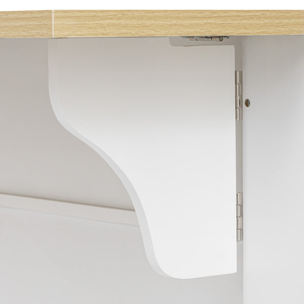 English Elm K&K Rustic Kitchen Island Cart with 6 Drawers, Pull-Out Trash Cabinet, Drop Leaf & Built-In Charging Station White N707P307292W