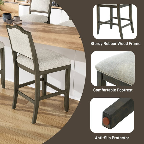 English Elm Counter Height Rubberwood Barstools Set of 2 Upholstered Seats for Kitchen Island Brown N752P377070D