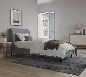 English Elm Twin Velvet Upholstered Bed with Arched Headboard and Sleek Metal Legs for Bedroom Grey+Black B365S00154
