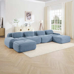 English Elm U-shaped Modular Sectional Sofa Corduroy Upholstered Ergonomic Curved Living Room Seating Blue W714S01254