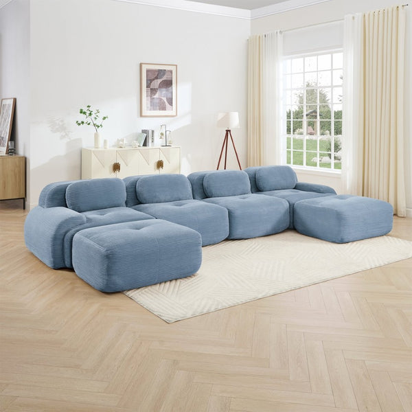 English Elm U-shaped Modular Sectional Sofa Corduroy Upholstered Ergonomic Curved Living Room Seating Blue W714S01254