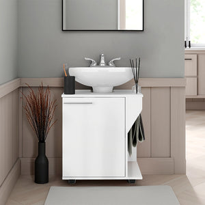 English Elm Under Sink Storage Cabinet with 2 Doors and Shelves — Sleek Oak & Black Wengue Finish for Bathrooms White 25.98 L x 27.17 W x 4.72 H B097P395903