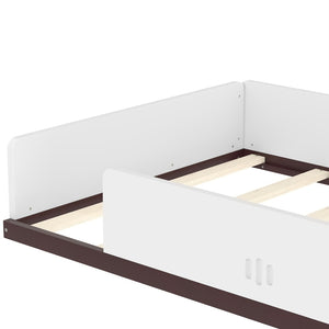 English Elm Twin Car Shaped Floor Bed with Storage Drawers and Built in Desk for Kids W1580P396323