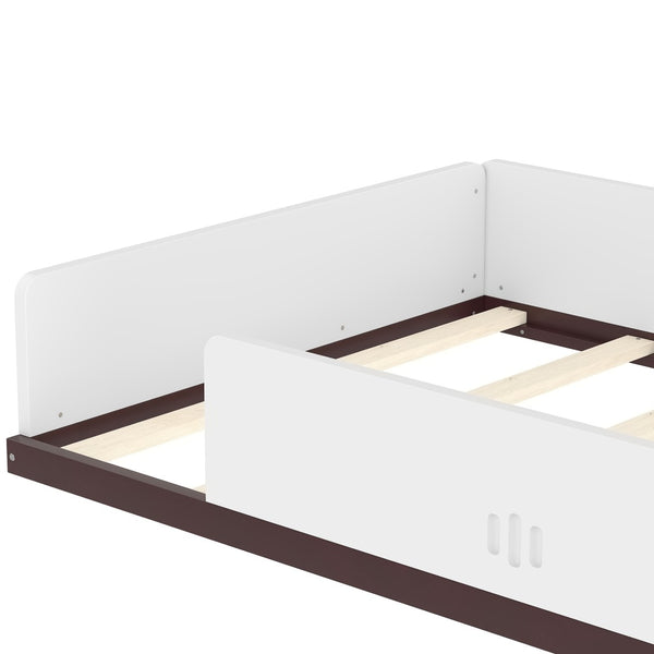 English Elm Twin Car Shaped Floor Bed with Storage Drawers and Built in Desk for Kids W1580P396323