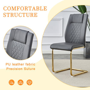 English Elm Table and Chair Set Marble Tempered Glass Top Gold Sculptural Legs Four Pu Seats Black+Gold,Dark Gray W1151S03296