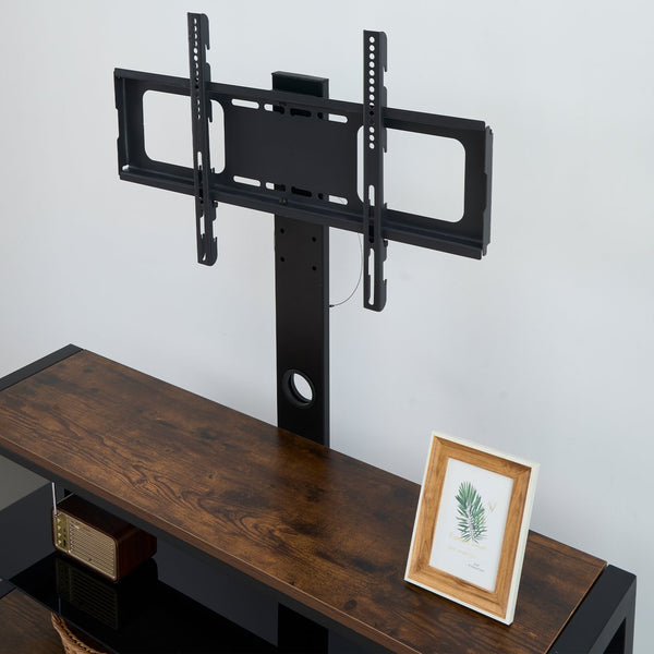 English Elm Wooden Tempered Glass TV Stand with Swivel Mount, 3-Tier Storage, Height Adjustable, Cable Management Acacia Wood W241P300329