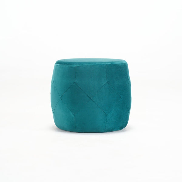 English Elm Ball Cast Round Nesting Ottoman Set Linen Upholstered Hidden Storage with Wooden Tray Blue W3163P379372