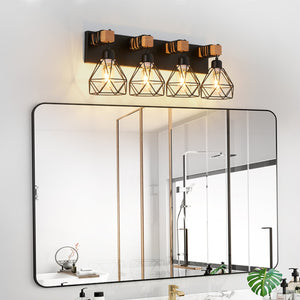 English Elm 24" Modern Geometric 4-Light Vanity Light Fixture With Black Metal & Wood Accents For Any Space W2312P374931