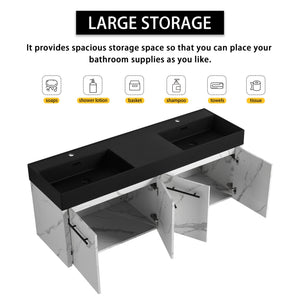 English Elm 60 Inch Wall-Mounted Bathroom Vanity With Double Black Resin Sink – Modern, Durable & Stylish Design W999S00255