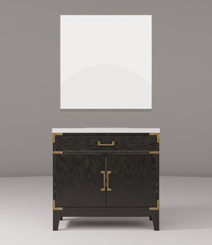 English Elm Black Oak Elegant Single-Sink Vanity With Cultured Marble Top & Matching 34" Mirror For Modern Bathrooms B2731S02127