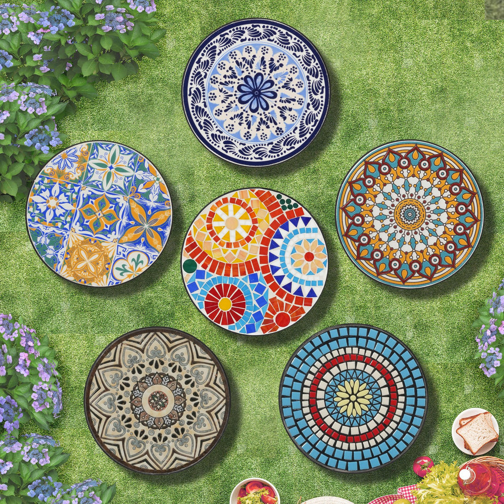 English Elm Christopher Knight Home® - Round Ceramic Outdoor Side Table with Colorful Floral Tile Top, Matte Black Iron Frame, Weatherproof N768P214935B