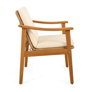 English Elm Christopher Knight Home® - Outdoor Dining Chairs Set of 2 with Acacia Wood Frame and Brown PE Wicker, Waterproof Cushions, 400lb Capacity Teak+ Beige N779P280043B