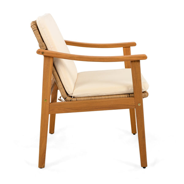 English Elm Christopher Knight Home® - Outdoor Dining Chairs Set of 2 with Acacia Wood Frame and Brown PE Wicker, Waterproof Cushions, 400lb Capacity Teak+ Beige N779P280043B